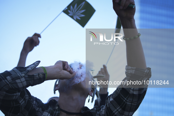 People are seen taking part in Cannabis Liberation March in Warsaw, Poland on 03 June, 2023. Organisers of the march are protesting what the...