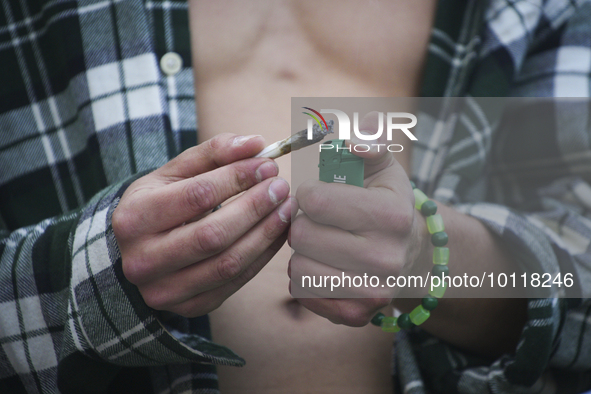 People are seen taking part in Cannabis Liberation March in Warsaw, Poland on 03 June, 2023. Organisers of the march are protesting what the...