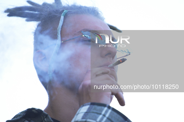 People are seen taking part in Cannabis Liberation March in Warsaw, Poland on 03 June, 2023. Organisers of the march are protesting what the...