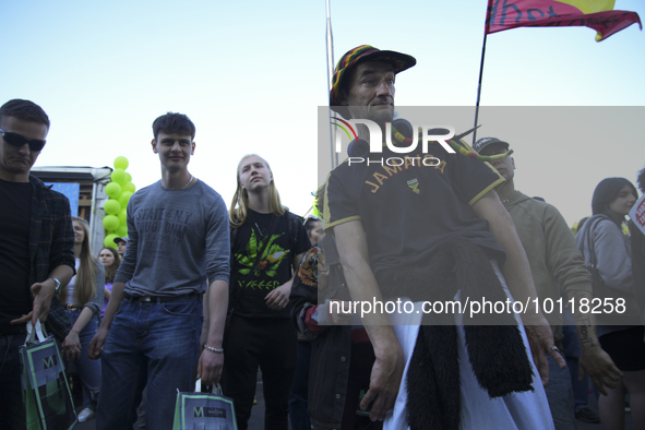 People are seen taking part in Cannabis Liberation March in Warsaw, Poland on 03 June, 2023. Organisers of the march are protesting what the...