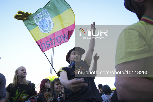 People are seen taking part in Cannabis Liberation March in Warsaw, Poland on 03 June, 2023. Organisers of the march are protesting what the...