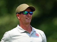 Adam Scott of Gold Coast, Queensland, Australia looks down the 18th fairway during The Memorial Tournament presented by Workday at Muirfield...