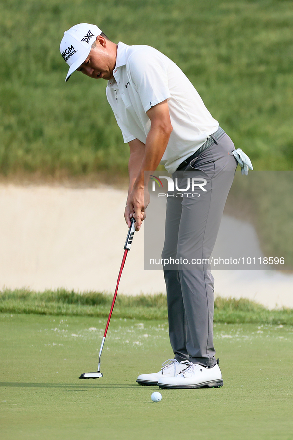 David Lipsky of Las Vegas, Nevada putts on the 18th green during The Memorial Tournament presented by Workday at Muirfield Village Golf Club...