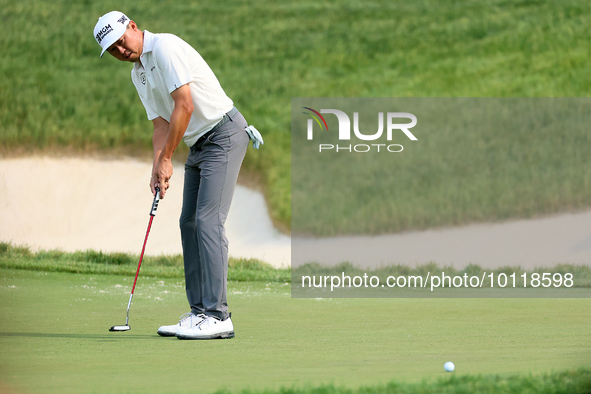 David Lipsky of Las Vegas, Nevada putts on the 18th green during The Memorial Tournament presented by Workday at Muirfield Village Golf Club...