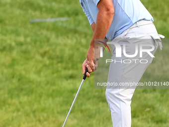 Jon Rahm of Barrika, Spain putts on the 18th green during The Memorial Tournament presented by Workday at Muirfield Village Golf Club in Dub...