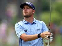 Patrick Rodgers of Jupiter, Florida hits from the 18th fairway during The Memorial Tournament presented by Workday at Muirfield Village Golf...