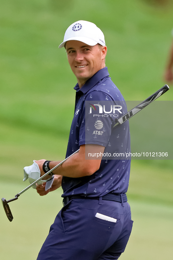 Jordan Spieth of Dallas, Texas walks on the 18th fairway during The Memorial Tournament presented by Workday at Muirfield Village Golf Club...