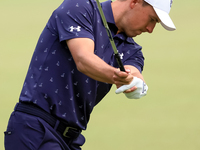 Jordan Spieth of Dallas, Texas hits from the 18th fairway during The Memorial Tournament presented by Workday at Muirfield Village Golf Club...