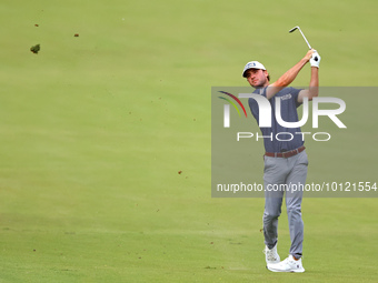 Austin Eckroat hits from the 18th fairway during The Memorial Tournament presented by Workday at Muirfield Village Golf Club in Dublin, Ohio...