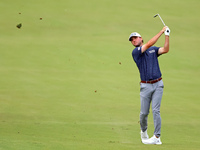 Austin Eckroat hits from the 18th fairway during The Memorial Tournament presented by Workday at Muirfield Village Golf Club in Dublin, Ohio...