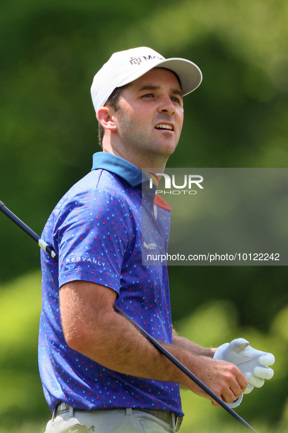 Denny McCarthy of Jupiter, Florida looks down the fairway from the 18th tee during The Memorial Tournament presented by Workday at Muirfield...