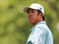 Byeong Hun An of South Korea looks down the fairway from the 18h tee during The Memorial Tournament presented by Workday at Muirfield Villag...