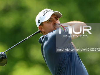 Joseph Bramlett of Las Vegas, Nevada hits from the 18th tee during The Memorial Tournament presented by Workday at Muirfield Village Golf Cl...