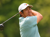 Byeong Hun An of South Korea hits from the 18h tee during The Memorial Tournament presented by Workday at Muirfield Village Golf Club in Dub...