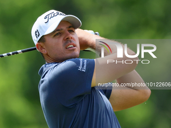 Joseph Bramlett hits from the 18th tee during The Memorial Tournament presented by Workday at Muirfield Village Golf Club in Dublin, Ohio, U...