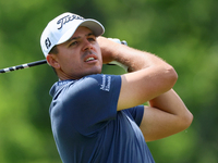 Joseph Bramlett hits from the 18th tee during The Memorial Tournament presented by Workday at Muirfield Village Golf Club in Dublin, Ohio, U...