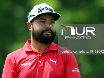 J.J. Spaun of Scottsdale, Arizona looks down the 18th fairway during The Memorial Tournament presented by Workday at Muirfield Village Golf...