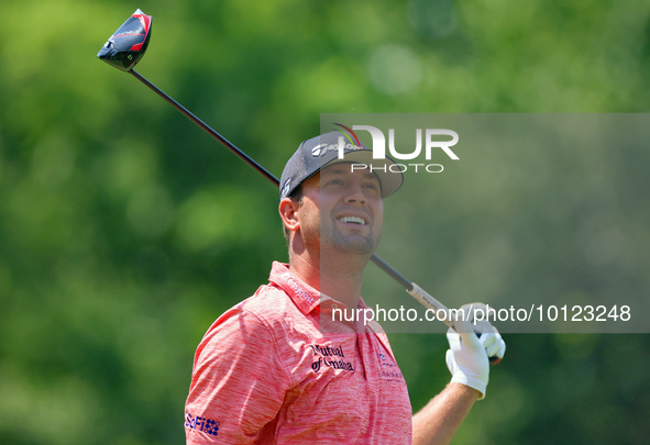 Taylor Montgomery of Las Vegas, Nevada follows his shot from the 18th tee during The Memorial Tournament presented by Workday at Muirfield V...