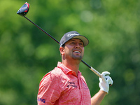 Taylor Montgomery of Las Vegas, Nevada follows his shot from the 18th tee during The Memorial Tournament presented by Workday at Muirfield V...