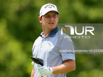 Emiliano Grillo of Argentina follows his shot from the 18th tee during The Memorial Tournament presented by Workday at Muirfield Village Gol...