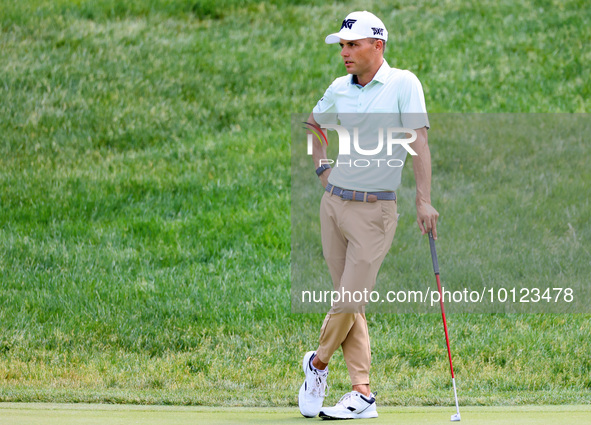 Eric Cole of Delray Beach, Florida waits on the 17th green during The Memorial Tournament presented by Workday at Muirfield Village Golf Clu...