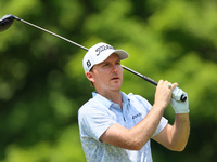 Russell Henley of Columbus, Georgia hits from the 18th tee during The Memorial Tournament presented by Workday at Muirfield Village Golf Clu...