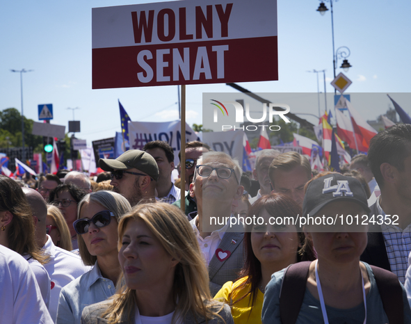 People are seen taking part in a march for unity in Warsaw, Poland on 04 June, 2023. Participants from across the country have come to Warsa...