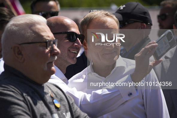 Opposition leader and former PM Donald Tusk is seen having a selfie taken in Warsaw, Poland on 04 June, 2023. Participants from across the c...