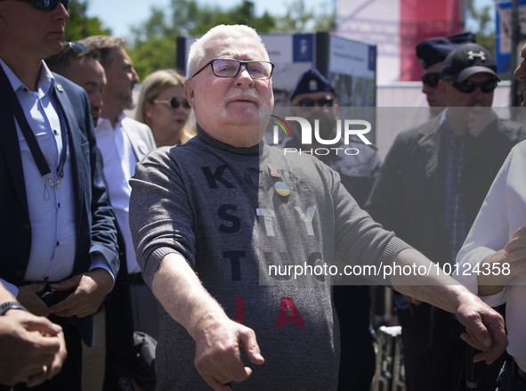 People are seen taking part in a march for unity in Warsaw, Poland on 04 June, 2023. Participants from across the country have come to Warsa...