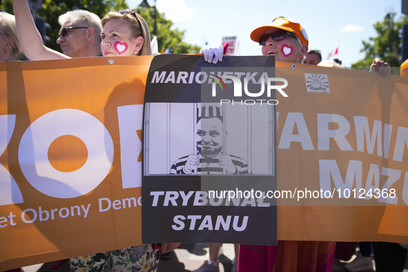 People are seen taking part in a march for unity in Warsaw, Poland on 04 June, 2023. Participants from across the country have come to Warsa...