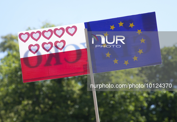 People are seen taking part in a march for unity in Warsaw, Poland on 04 June, 2023. Participants from across the country have come to Warsa...