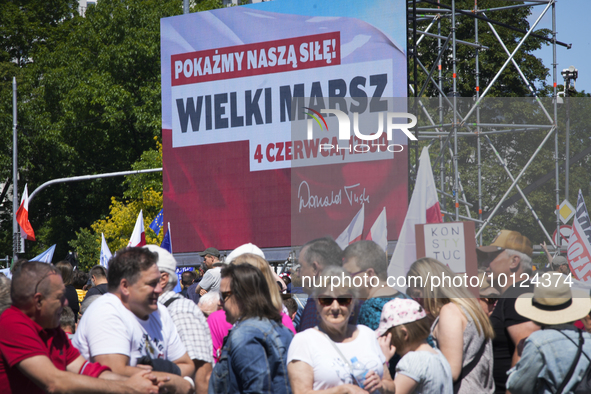 People are seen taking part in a march for unity in Warsaw, Poland on 04 June, 2023. Participants from across the country have come to Warsa...