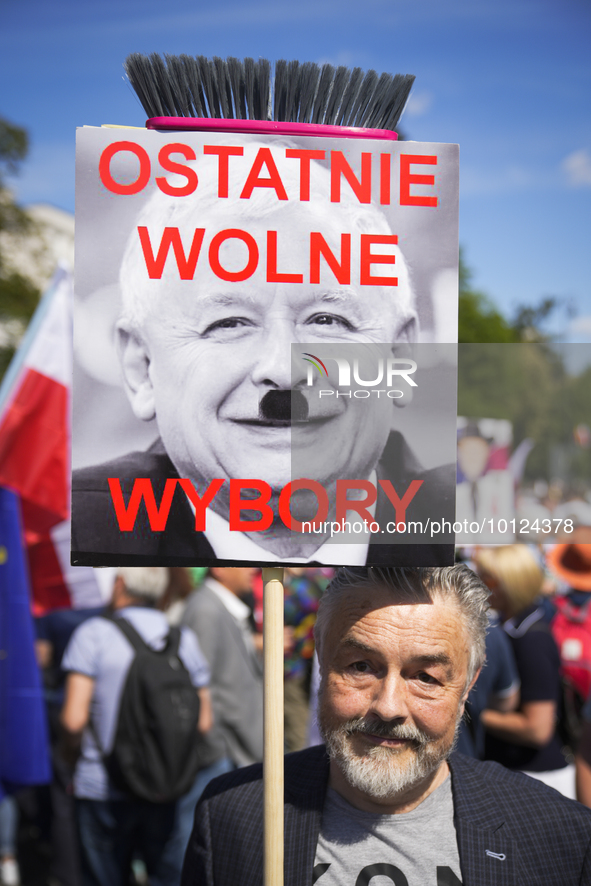 People are seen taking part in a march for unity in Warsaw, Poland on 04 June, 2023. Participants from across the country have come to Warsa...