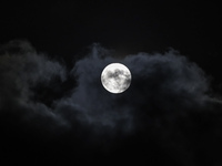 The full Strawberry Moon rises over Gaza Strip, on June 4, 2023. (