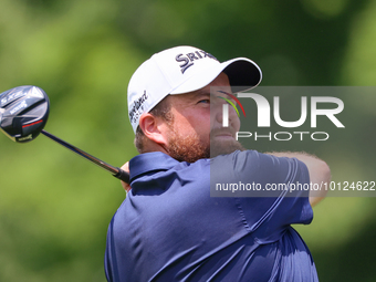 Shane Lowry hits from the 18th tee during The Memorial Tournament presented by Workday at Muirfield Village Golf Club in Dublin, Ohio, USA,...