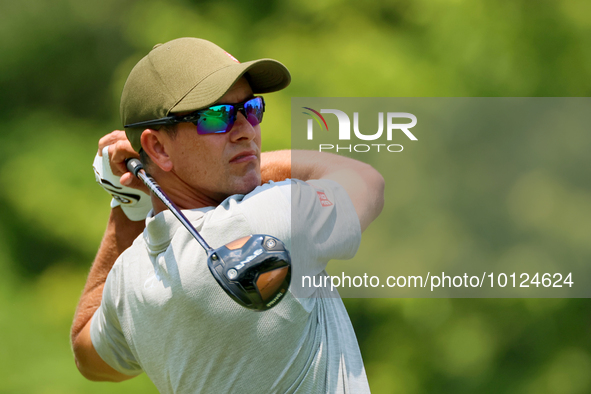 Adam Scott of Gold Coast, Queensland, Australia hits from the 18th tee during The Memorial Tournament presented by Workday at Muirfield Vill...