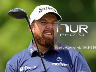 Shane Lowry looks down the 18th fairway after hitting from the tee during The Memorial Tournament presented by Workday at Muirfield Village...