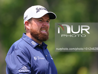 Shane Lowry looks down the 18th fairway after hitting from the tee during The Memorial Tournament presented by Workday at Muirfield Village...