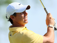 Rory McIlroy of Holywood, Northern Ireland hits from the 12th tee during the final round of The Memorial Tournament presented by Workday at...