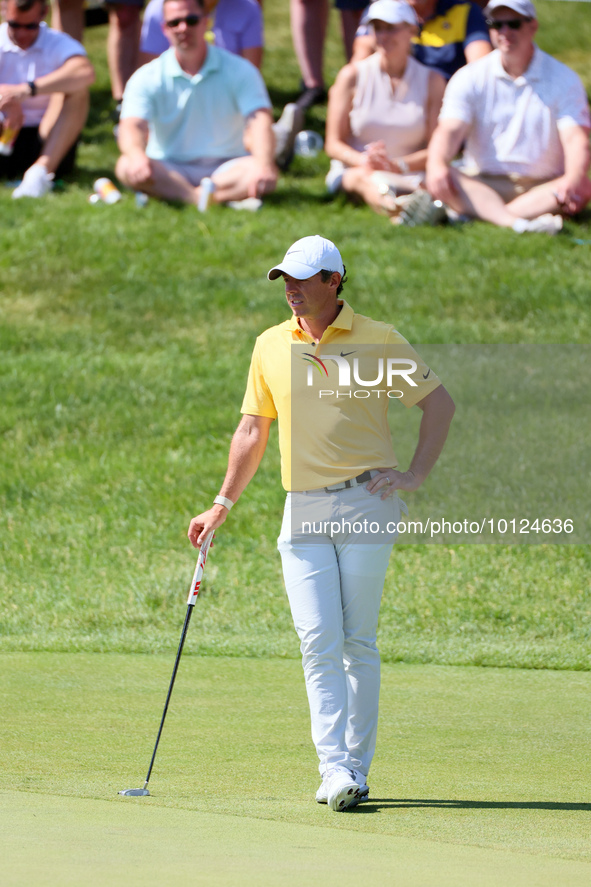 Rory McIlroy of Holywood, Northern Ireland waits to putt on the 11th green during the final round of The Memorial Tournament presented by Wo...