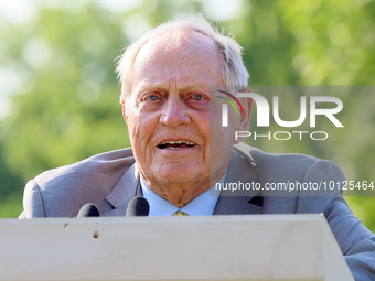 Jack Niklaus speaks during the award ceremony for Viktor Hovland of Oslo, Norway after he won his first tournament in the United States in a...