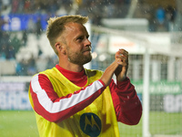 Christian Gytkjaer (#9 AC Monza) thanks the fans after his last match for AC Monza during Atalanta BC against AC Monza, Serie A, at Gewiss S...