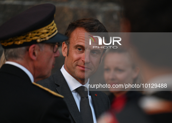 MONT-SAINT-MICHEL, FRANCE - JUNE 05, 2023:   
French President Emmanuel Macron during his visit to Mont Saint-Michel, on June 05, 2023.
Fren...