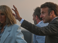 MONT-SAINT-MICHEL, FRANCE - JUNE 05, 2023:   
French President Emmanuel Macron and First Lady Brigitte Macron during their visit to Mont Sai...