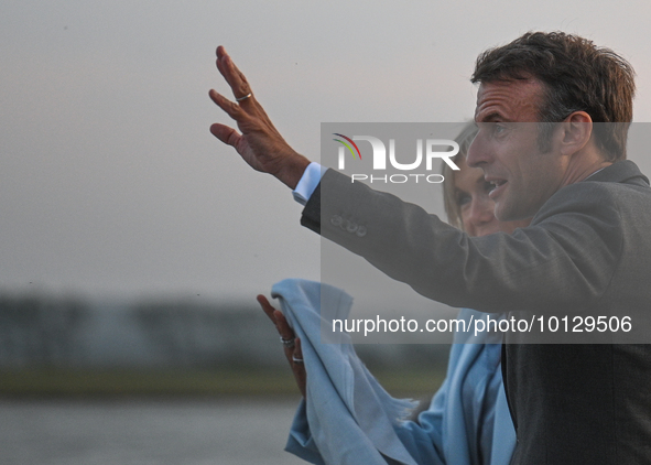 MONT-SAINT-MICHEL, FRANCE - JUNE 05, 2023:   
French President Emmanuel Macron and First Lady Brigitte Macron during their visit to Mont Sai...