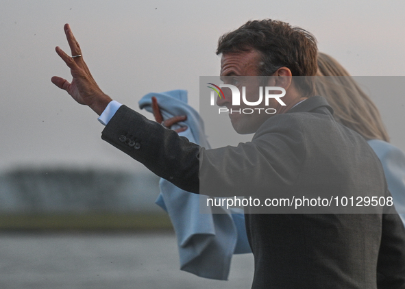 MONT-SAINT-MICHEL, FRANCE - JUNE 05, 2023:   
French President Emmanuel Macron and First Lady Brigitte Macron during their visit to Mont Sai...