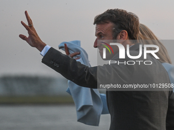 MONT-SAINT-MICHEL, FRANCE - JUNE 05, 2023:   
French President Emmanuel Macron and First Lady Brigitte Macron during their visit to Mont Sai...