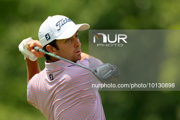 Davis Riley of Hattiesburg hits from the 18th tee during The Memorial Tournament presented by Workday at Muirfield Village Golf Club in Dubl...