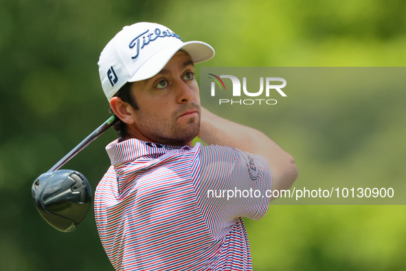 Davis Riley of Hattiesburg hits from the 18th tee during The Memorial Tournament presented by Workday at Muirfield Village Golf Club in Dubl...