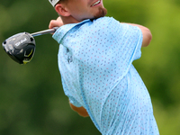 Sam Bennett of Madisonville, Texas hits from the 18th tee during The Memorial Tournament presented by Workday at Muirfield Village Golf Club...